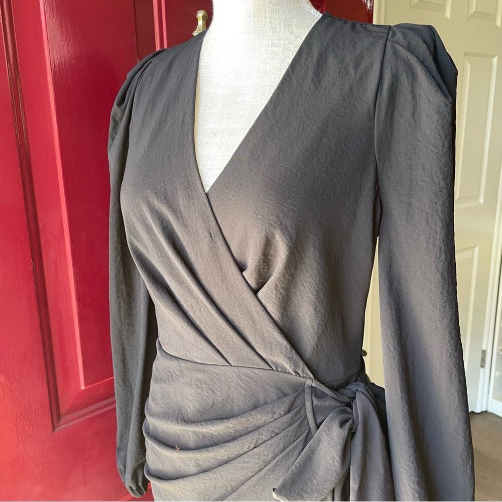 g.p.d. Mini Puff Sleeve Wrap V-Neckline Dress – Black (Size S) - Picture 10 of 10